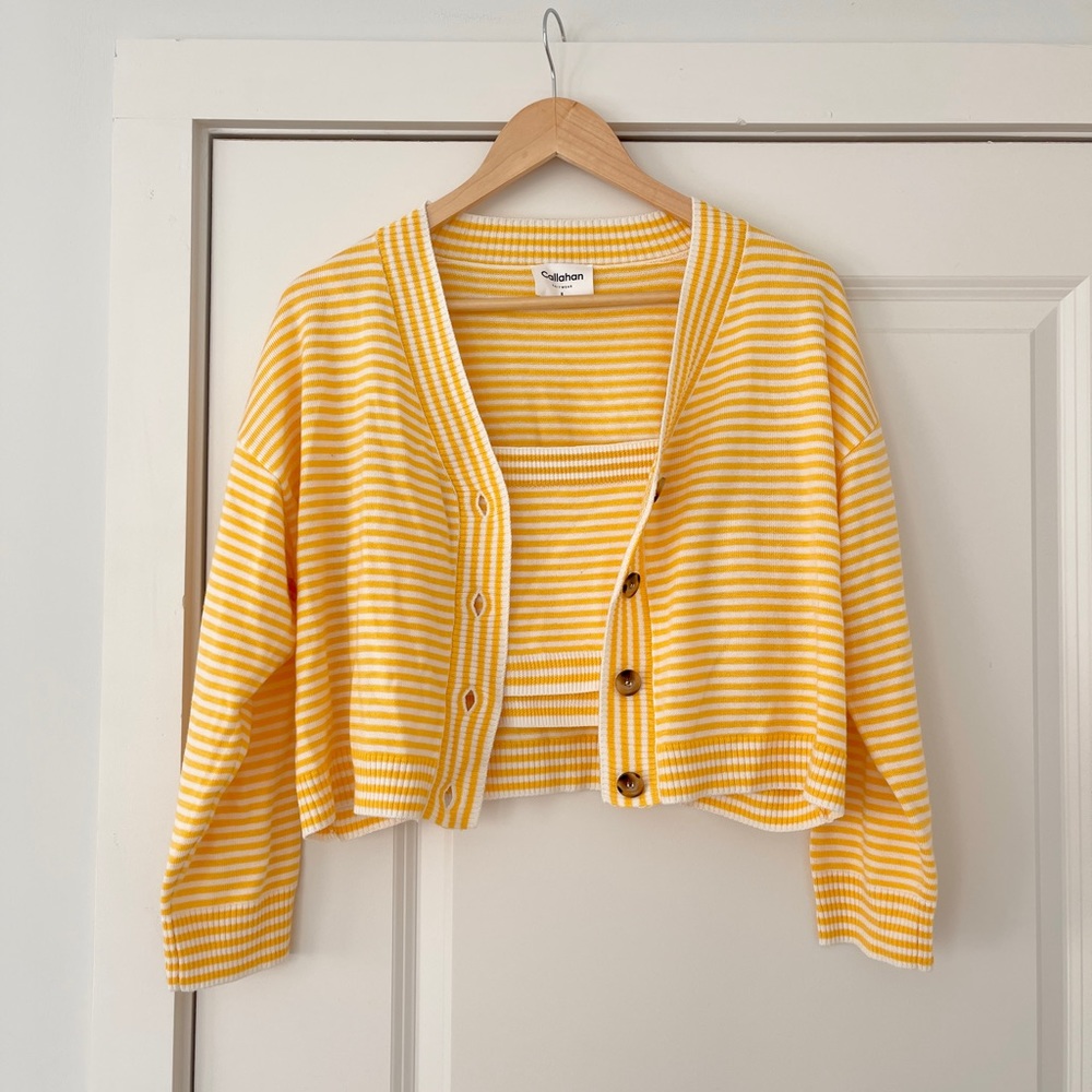 Callahan Striped Yellow Knit Cardigan Set